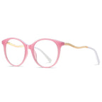 Wavy Metal Temple Round Blue Light Blocking Glasses in Pastel Pink Crystal & Gold