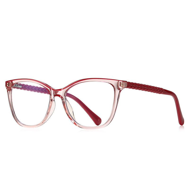 Braided Temple Cat Eye Blue Light Blocking Glasses in Translucent Ruby Pink