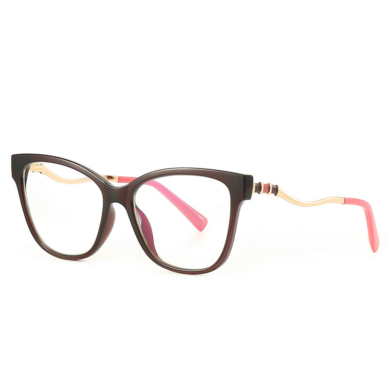 Serpentine Temple Cat Eye Spring Hinge Blue Light Blocking Glasses in Wine Red Burgundy with Gold Serpentine Temples and Candy Pink Tips