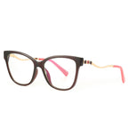 Serpentine Temple Cat Eye Spring Hinge Blue Light Blocking Glasses in Wine Red Burgundy with Gold Serpentine Temples and Candy Pink Tips