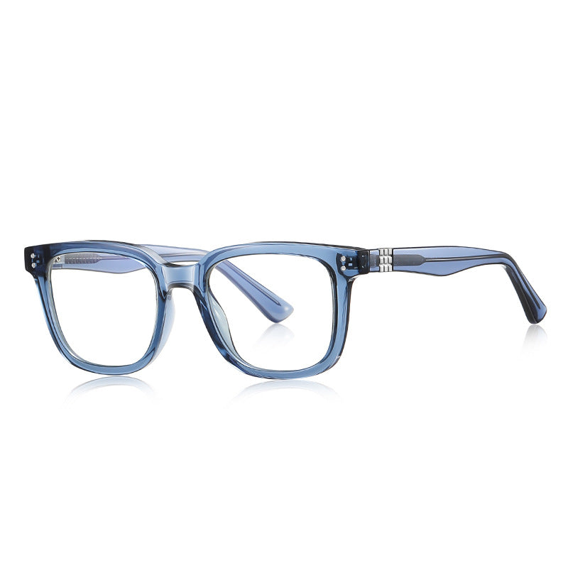 Ribbed Accent Square Blue Light Blocking Glasses in Slate Blue
