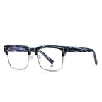 Classic Browline Blue Light Blocking Glasses in Striped Blue Marble &amp; Silver