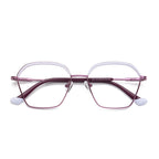 Arched Brow Geometric Square Blue Light Blocking Glasses in Metallic Purple with Lavender Brow