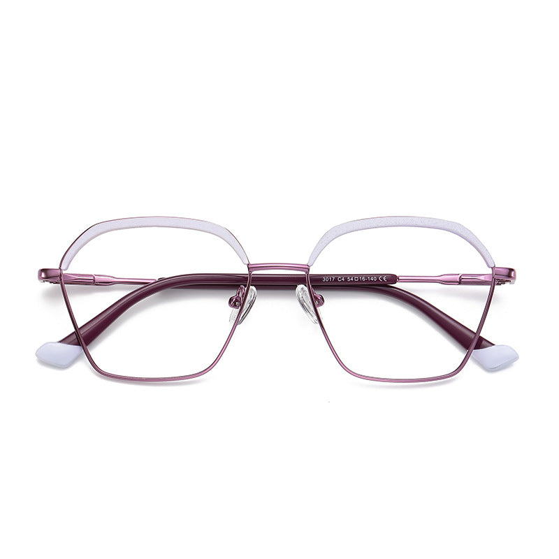 Arched Brow Geometric Square Blue Light Blocking Glasses in Metallic Purple with Lavender Brow