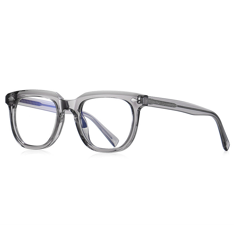 Diamond Rivet Square Blue Light Blocking Glasses in Translucent Smoke Grey