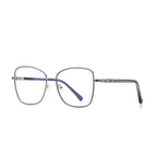 Segmented Temple Metal Square Spring Hinge Blue Light Blocking Glasses in Polished Silver and Slate Grey