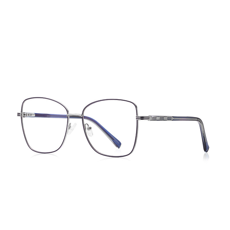 Segmented Temple Metal Square Spring Hinge Blue Light Blocking Glasses in Polished Silver and Slate Grey