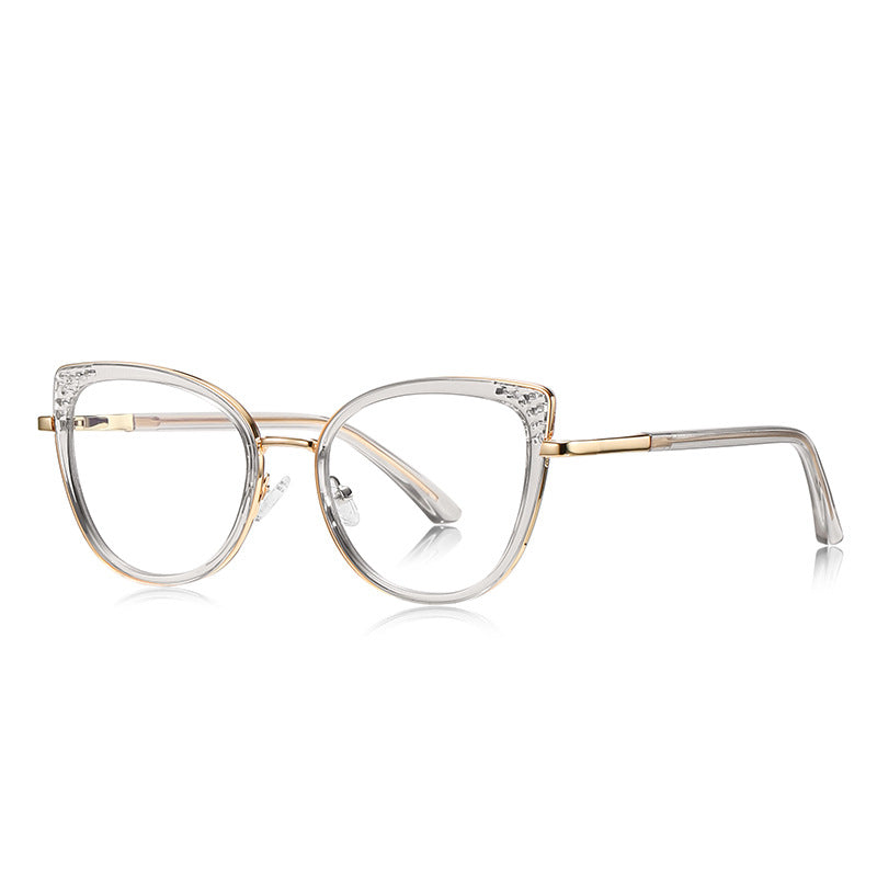 Textured Wingtip Cat Eye Blue Light Blocking Glasses in Gold & Clear Crystal