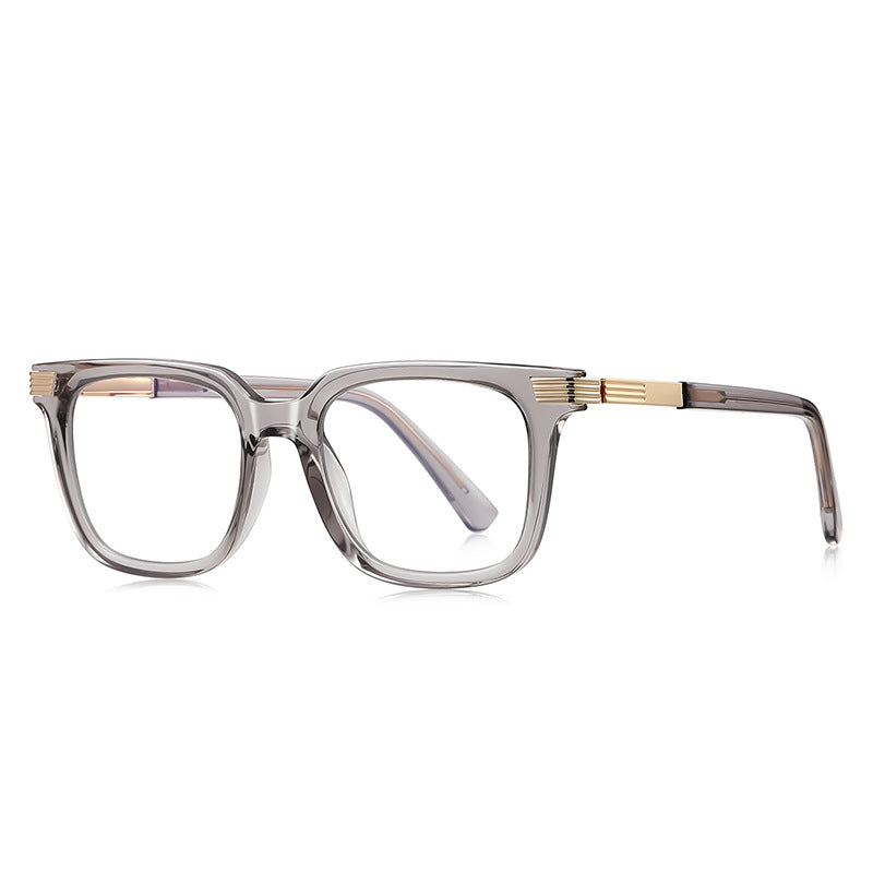 Fluted Bar Square Blue Light Blocking Glasses in Translucent Smoke Grey with Gold Fluted Bars