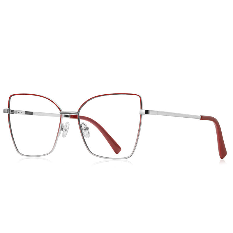 Gradient Rim Metal Butterfly Blue Light Blocking Glasses in Silver Metal with Crimson Red to Silver Gradient Rim