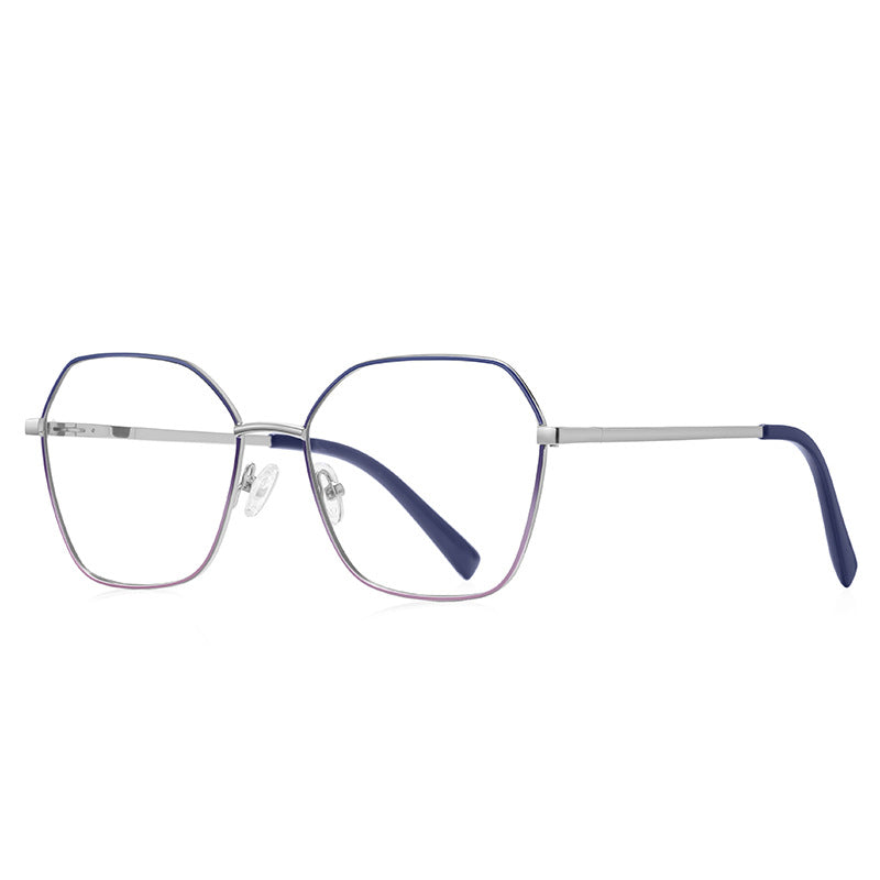 Enamel Rim Metal Butterfly Blue Light Blocking Glasses in Silver with Cobalt Blue Rim