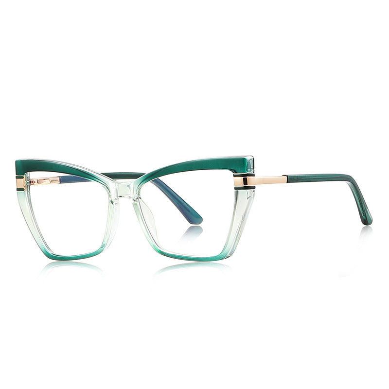 Winged T-Bar Cat Eye Blue Light Blocking Glasses in Emerald Green & Gold