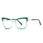 Winged T-Bar Cat Eye Blue Light Blocking Glasses in Emerald Green & Gold