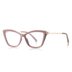 Crystal Link Cat Eye Blue Light Blocking Glasses in Dusty Mauve Pink & Gold