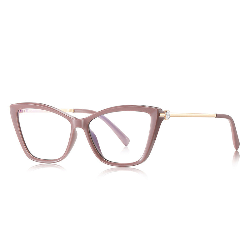 Crystal Link Cat Eye Blue Light Blocking Glasses in Dusty Mauve Pink & Gold