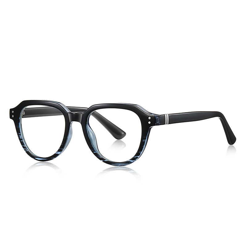 Dual Rivet Crown Panto Blue Light Blocking Glasses in Translucent Teal Blue