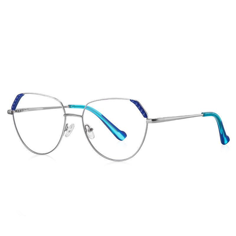 Studded Corner Geometric Spring Hinge Blue Light Glasses in Matte Black with Textured Coral Pink Brow Accents