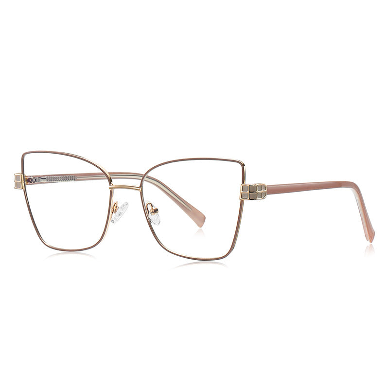 LENSVA Checkered Hinge Metal Butterfly Blue Light Glasses in Rose Gold & Pink