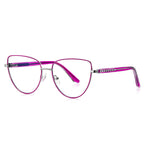 Ladder Temple Metal Cat Eye Blue Light Blocking Glasses in Silver with Fuchsia Purple Enamel Rim