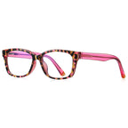 Contrast Temple Square Blue Light Blocking Glasses in Pink Tortoiseshell with Magenta Temples