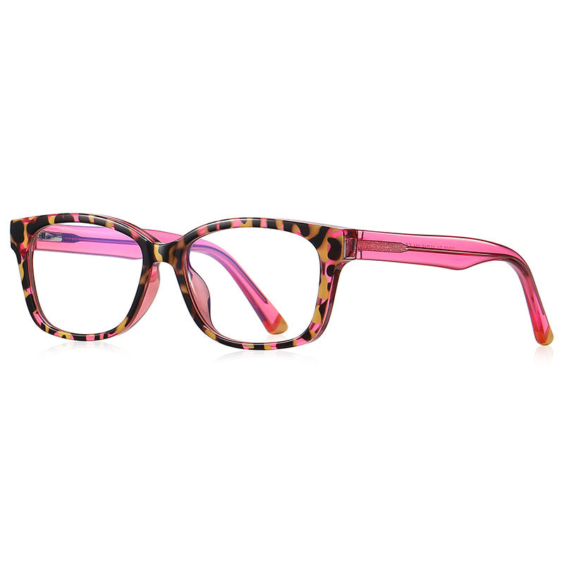 Contrast Temple Square Blue Light Blocking Glasses in Pink Tortoiseshell with Magenta Temples