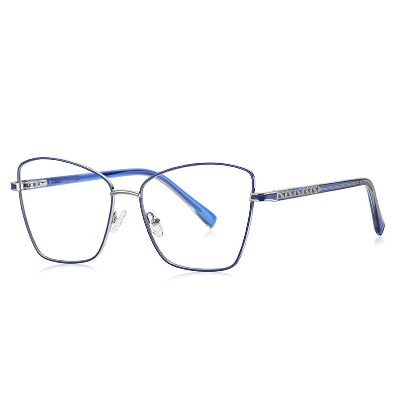 Fretwork Temple Butterfly Spring Hinge Blue Light Blocking Glasses in Cobalt Blue with Silver Bridge