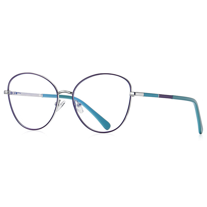 Colorblock Temple Butterfly Blue Light Blocking Glasses in Silver with Teal Enamel Rim