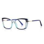 Oversized Cat-Eye Square Acetate Gold Temple Blue Light Blocking Glasses in Navy-Teal Gradient
