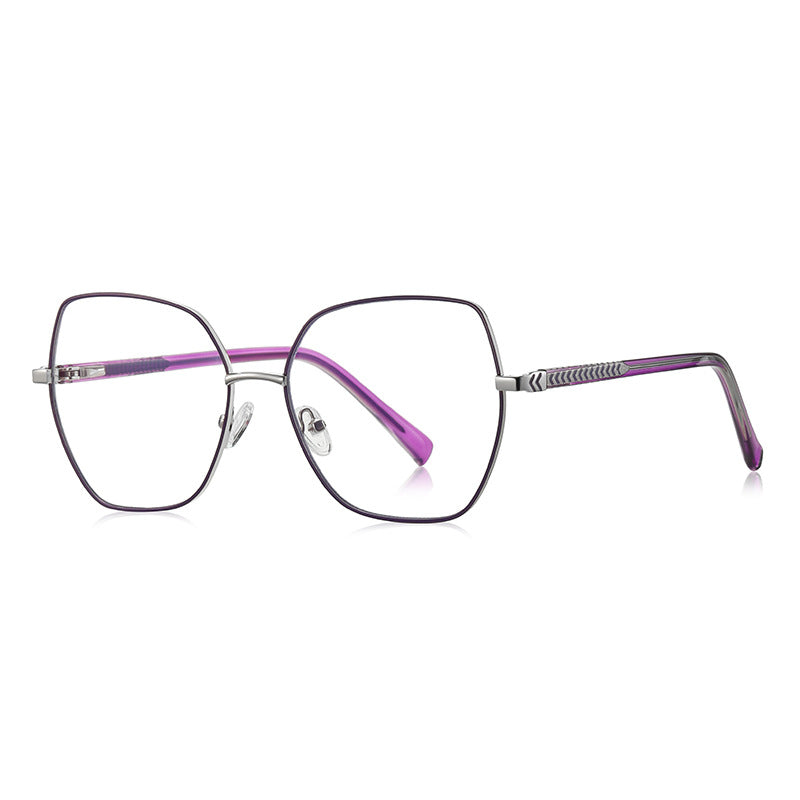 LENSVA Chevron Band Metal Butterfly Spring Hinge Glasses in Silver & Lavender Purple