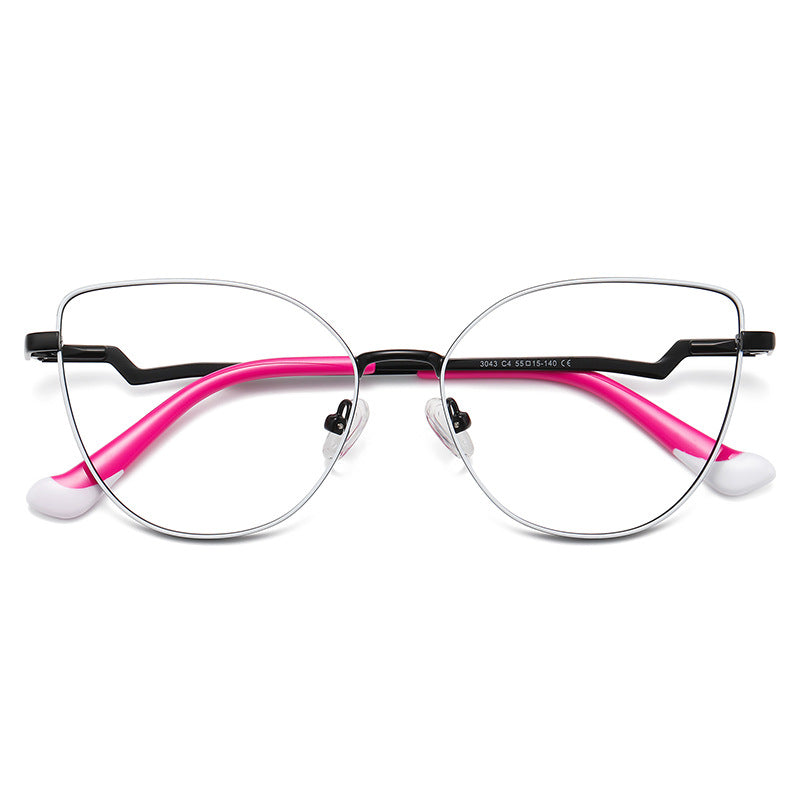 Zigzag Cat Eye Blue Light Blocking Glasses in Silver Black & Hot Pink