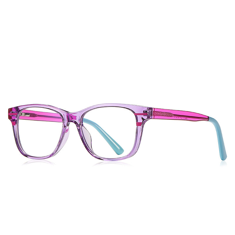Racing Stripe Rectangle Blue Light Blocking Glasses in Purple with Pink Stripe