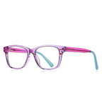 Racing Stripe Rectangle Blue Light Blocking Glasses in Purple with Pink Stripe