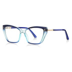 Chevron Hinge Cat Eye Blue Light Blocking Glasses in Royal Blue to Seafoam Ombre