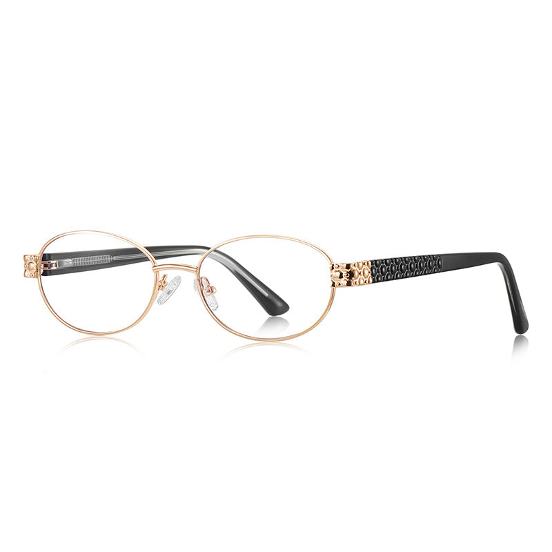 Filigree Metal Oval Blue Light Blocking Glasses in Yellow Gold &amp; Black