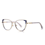 Triangle Accent Cat Eye Blue Light Blocking Glasses in Gold &amp; Clear with Navy Blue Triangle Accents