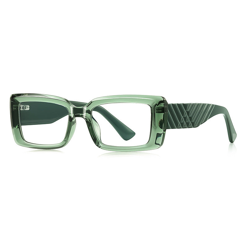 Chevron Temple Rectangle Blue Light Blocking Glasses in Translucent Olive Green