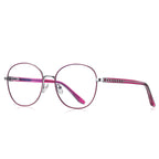 Ladder Temple Metal Round Blue Light Blocking Glasses in Silver with Pink Enamel Rim