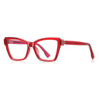 Pavé Hinge Cat Eye Blue Light Blocking Glasses in Translucent Ruby Red