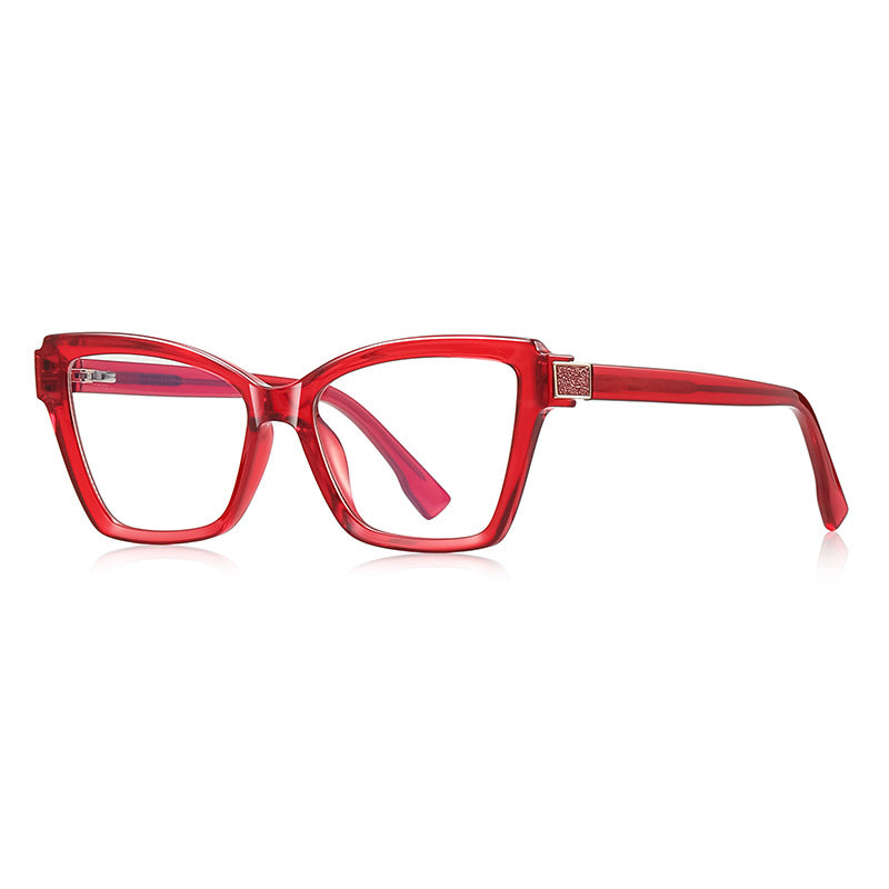 Pavé Hinge Cat Eye Blue Light Blocking Glasses in Translucent Ruby Red