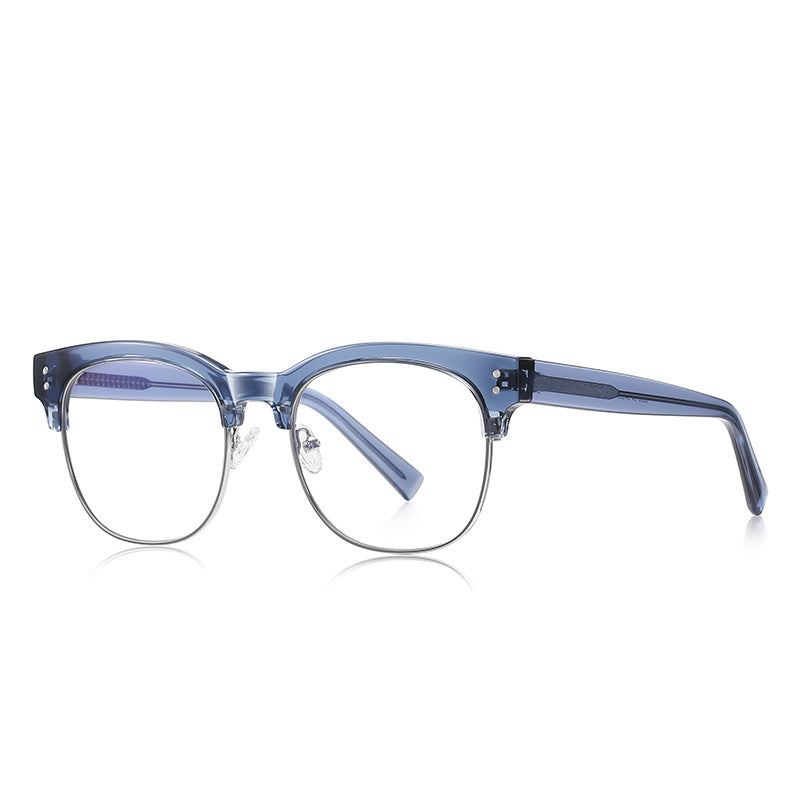 Retro Clubmaster Blue Light Blocking Glasses in Slate Blue & Silver