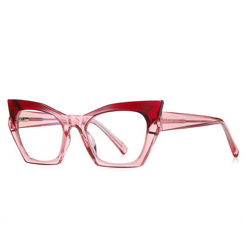 Bicolor Crystal Cat Eye Blue Light Blocking Glasses in Red and Pink Crystal