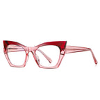 Bicolor Crystal Cat Eye Blue Light Blocking Glasses in Red and Pink Crystal