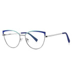 Two-Tone Brow Metal Cat Eye Blue Light Blocking Glasses in Royal Blue & Mint