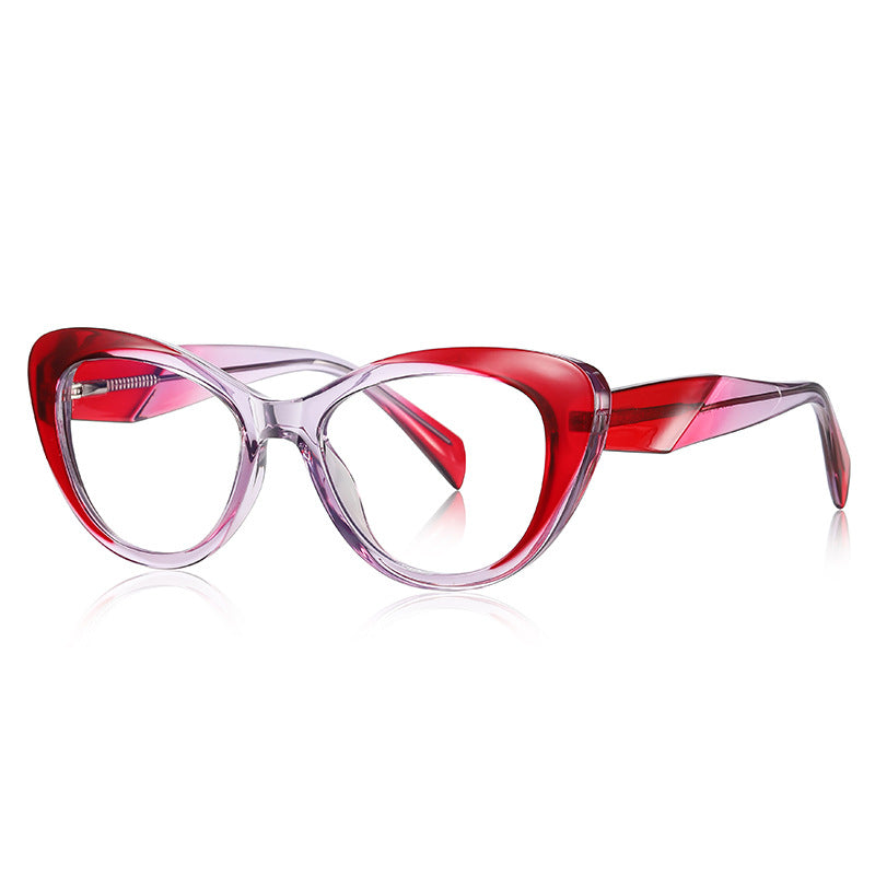 Sculpted Wing Cat Eye Blue Light Blocking Glasses in Crystal Clear with Ruby Red Brow