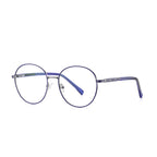 Banded Hinge Metal Round Blue Light Blocking Glasses in Gunmetal with Cobalt Blue Enamel Rim