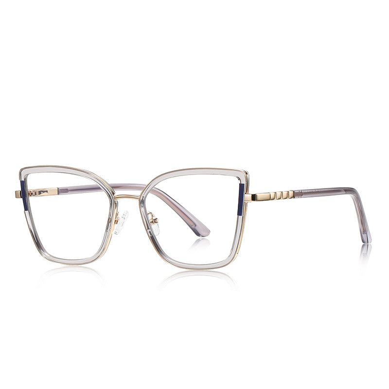 Segmented Temple Metal Square Blue Light Blocking Glasses in Pale Gold & Smoke Grey