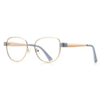 Dual Rivet Metal Round Blue Light Blocking Glasses in Pale Gold & Slate Grey