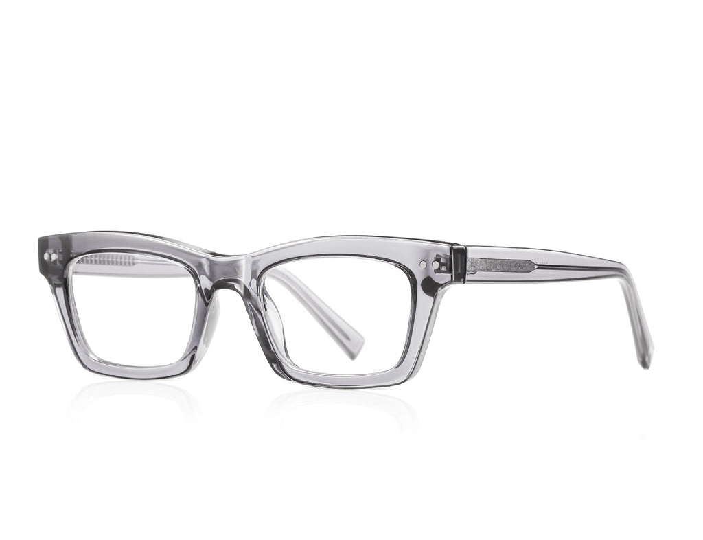 Dual Rivet Rectangle Blue Light Blocking Glasses in Smoke Grey