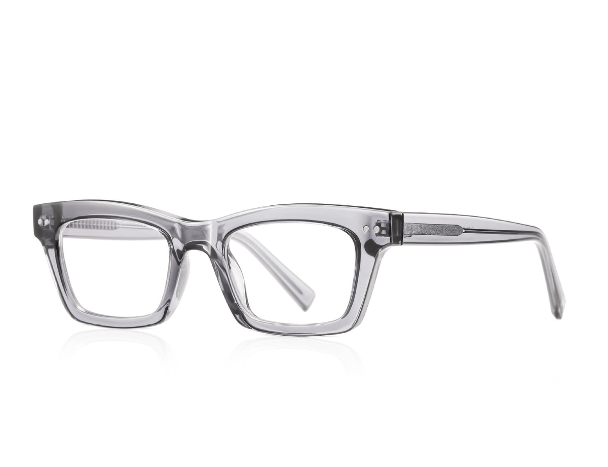 Dual Rivet Rectangle Blue Light Blocking Glasses in Smoke Grey
