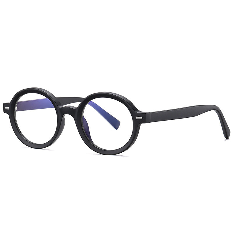 Thick Round Blue Light Blocking Glasses in Matte Black